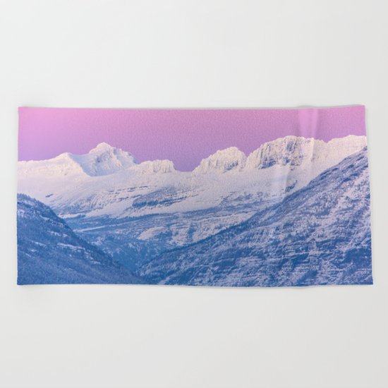 Pink Sunset Mountains Beach Towel