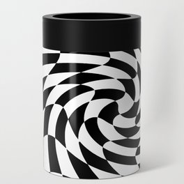 Black and White Optical Illusion Checker Board Swirl Can Cooler