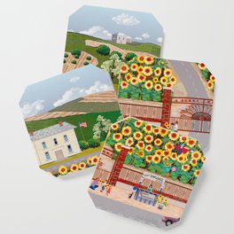 Sunflower Farm with Tractor American Flag Flower Stand Coaster