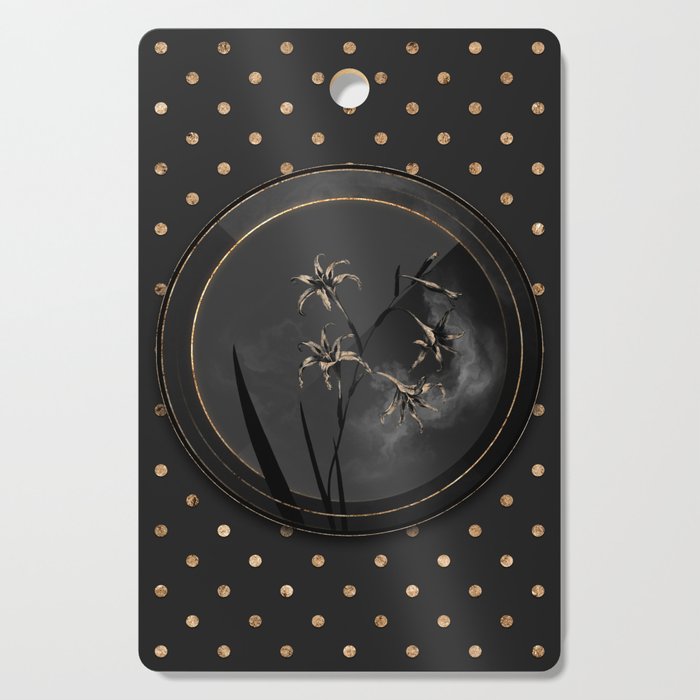 Shadowy Black Gladiolus Cuspidatus Botanical Art with Gold Art Deco Cutting Board