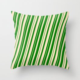 [ Thumbnail: Green & Bisque Colored Striped Pattern Throw Pillow ]