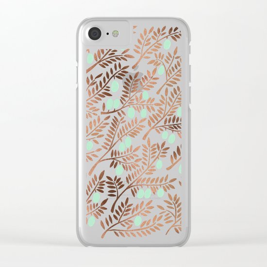 Olive Branches – Rose Gold & Mint Clear iPhone Case