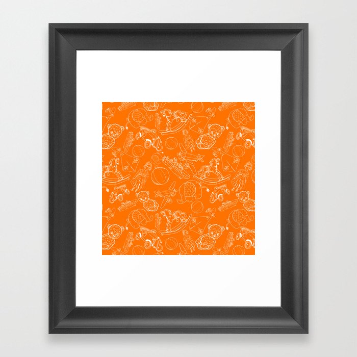 Orange and White Toys Outline Pattern Framed Art Print
