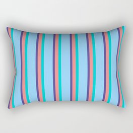 [ Thumbnail: Dark Turquoise, Light Coral, Dark Slate Blue, Light Sky Blue & White Colored Pattern of Stripes Rectangular Pillow ]