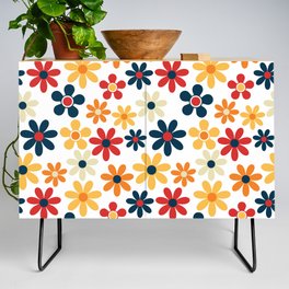 Mid Century Multicolor Abstract Floral Pattern - Red, Blue and Orange Credenza