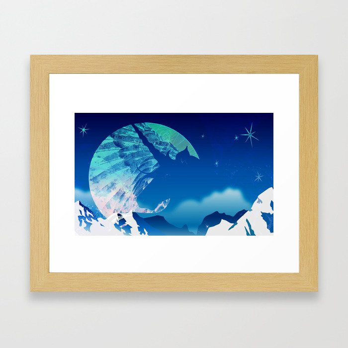 Unicorn Magic Mountain Moon Framed Art Print