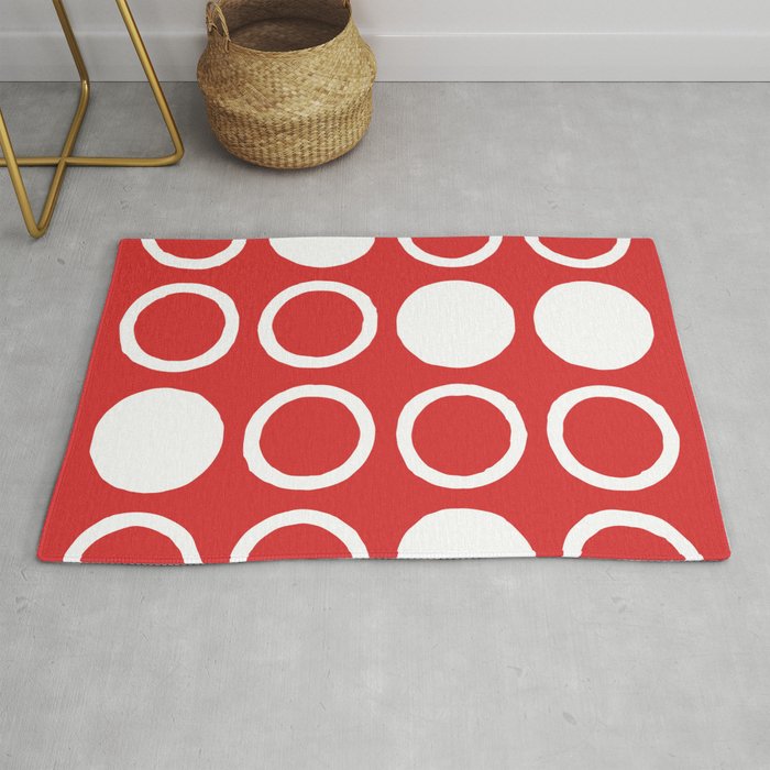 Mid Century Modern Circle and Dot Pattern 235 Red Rug