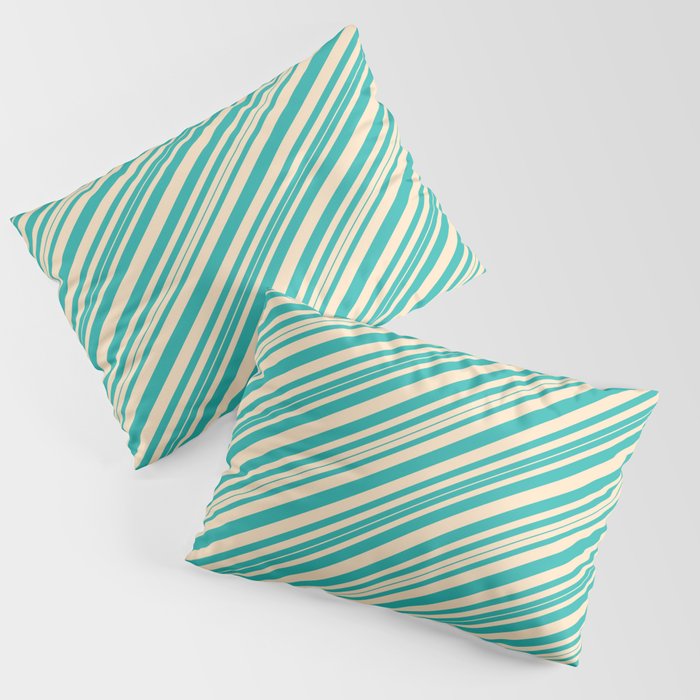 Bisque and Light Sea Green Colored Pattern of Stripes Pillow Sham