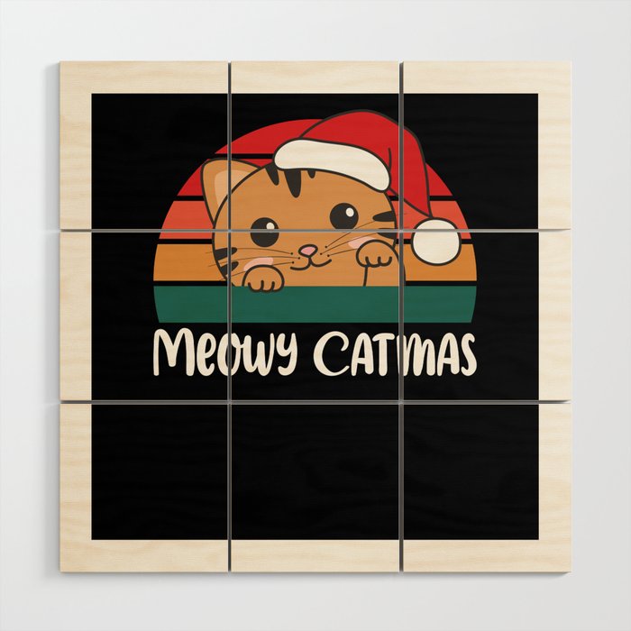 Merry Catmas Funny Cat Christmas Pun Wood Wall Art