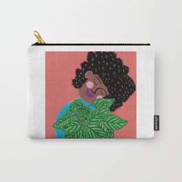 Curly Plant Love. Coral Carry-All Pouch | Painting, Blackart, Curated, Floralart, Acrylic, Digital 