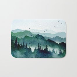 Watercolor Mountains - Handpainted Landscape Art Pine Trees Forest Wanderlust Bath Mat