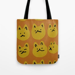 Weird Cat Faces - Sienna brown and burnt mustard Tote Bag