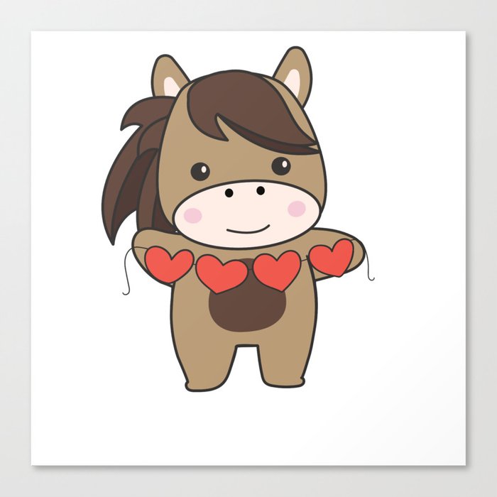 Horse For Valentine's Day Cute Animals With Hearts Canvas Print