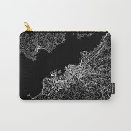 Vigo Black Map Carry-All Pouch | Minimal, City, Map, Art, Architecture, Abstract, Pattern, Black And White, Digital, Citymap 