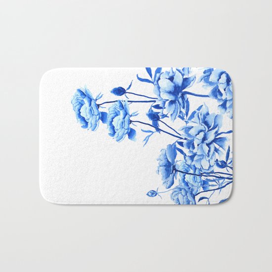 blue peonies Bath Mat