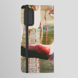 Flamboyance of flamingos | Pink flamingo spreading wings in a lagoon Android Wallet Case
