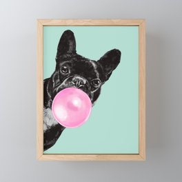 Bubble Gum Sneaky French Bulldog in Green Framed Mini Art Print