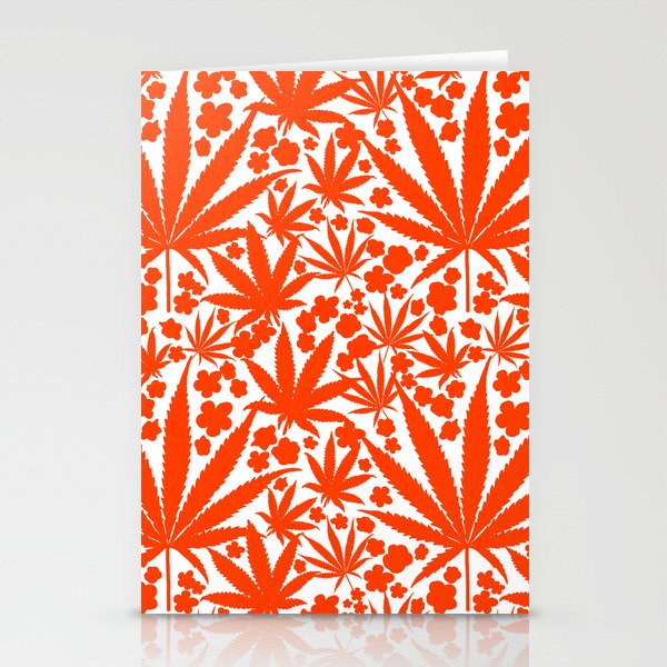 Modern Botanical Cannabis And Flowers Bold Red Stationery Cards