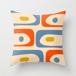 Mid Century Modern Piquet Abstract Pattern in Retro Orange Blue Mustard Throw Pillow