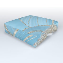 Sky Blue Faux Marble Mermaid Ocean Waves Landscape Outdoor Floor Cushion