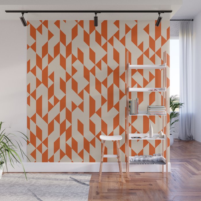 Abstract Geometric Pattern Orange and Ivory Wall Mural