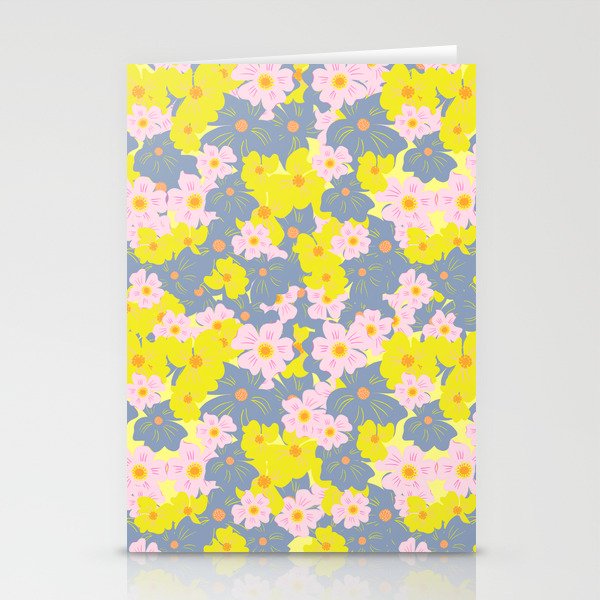 Pastel Spring Flowers on Yellow Stationery Cards