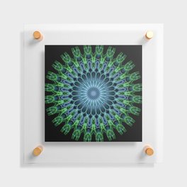 Glowing green and blue mandala Floating Acrylic Print
