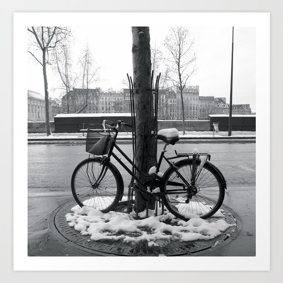 Snowy bike in Paris Art Print