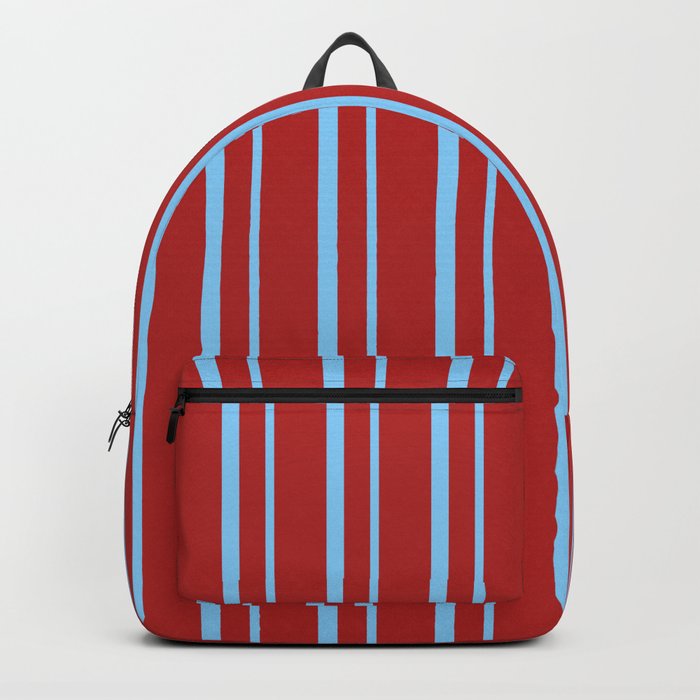 Red & Light Sky Blue Colored Striped/Lined Pattern Backpack