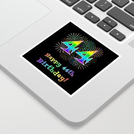 [ Thumbnail: 44th Birthday - Fun Rainbow Spectrum Gradient Pattern Text, Bursting Fireworks Inspired Background Sticker ]