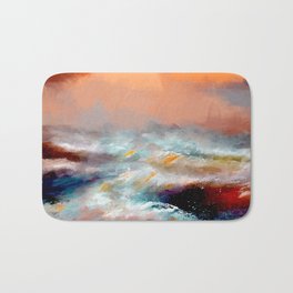 Ocean Waves Abstract Background Bath Mat | Oceanwaves, Digital, Realism, Vintage, Illustration, Typography, Seastorm, Black And White, Watercolor, Graphite 