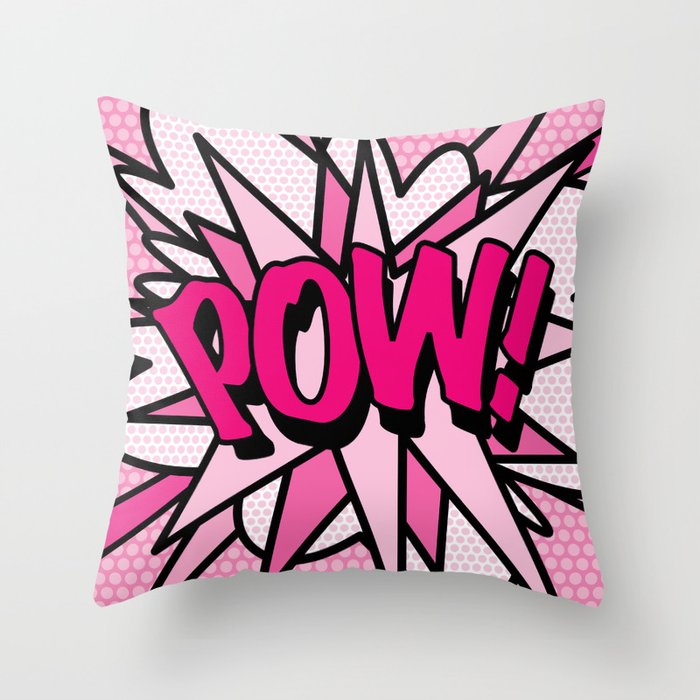 POW Pink Comic Book Pop Art Modern Fun Typography Lichtenstein Throw Pillow