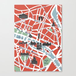 Paris Map Red Canvas Print