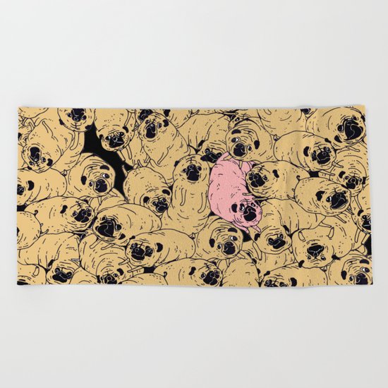 a lot a of pugs Beach Towel