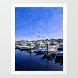 Boats on the Blue Water Bay Art Print