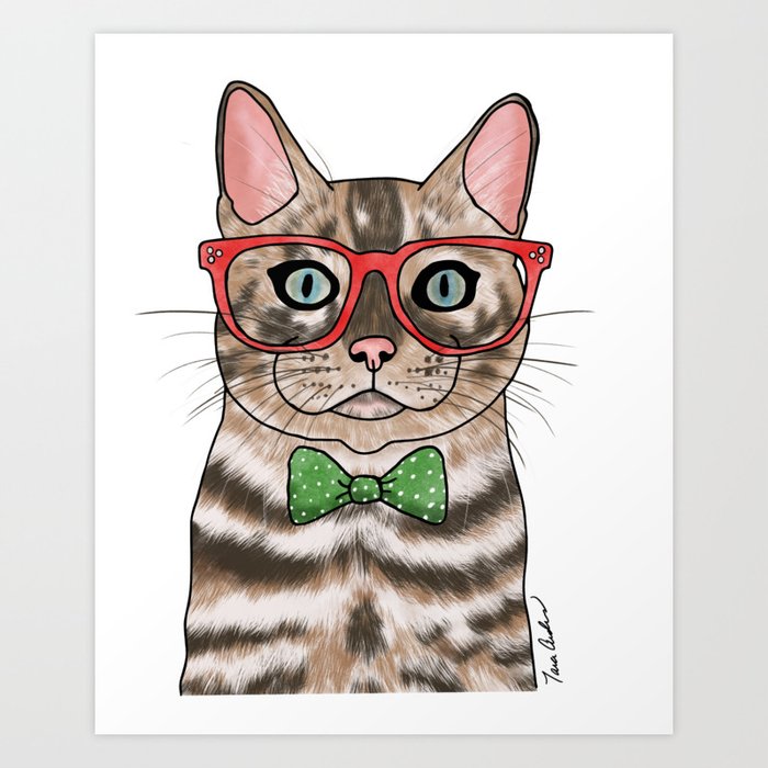Cat Wearing Glasses And Bowtie Art Print By Tarajoy Society6