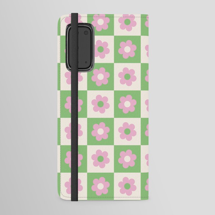 Checkered Daisies in Pink and Green Android Wallet Case