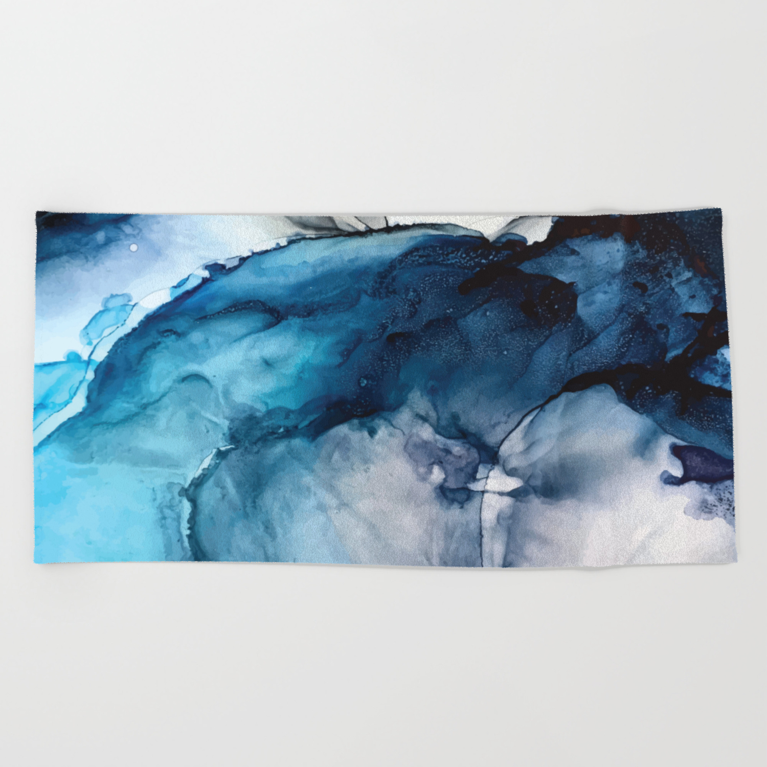 White Sand Blue Sea Alcohol Ink Painting Beach Towel By