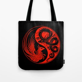 Red and Black Dragon Phoenix Yin Yang Tote Bag