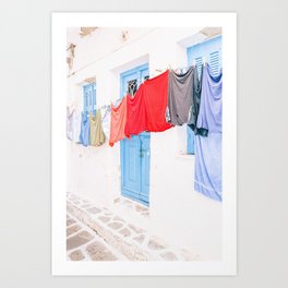 505. Laundry on Street, Mykonos, Greece Art Print