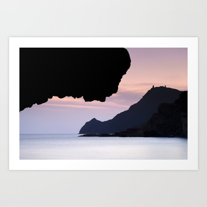 Half Moon beach. Vela tower cliff. Art Print