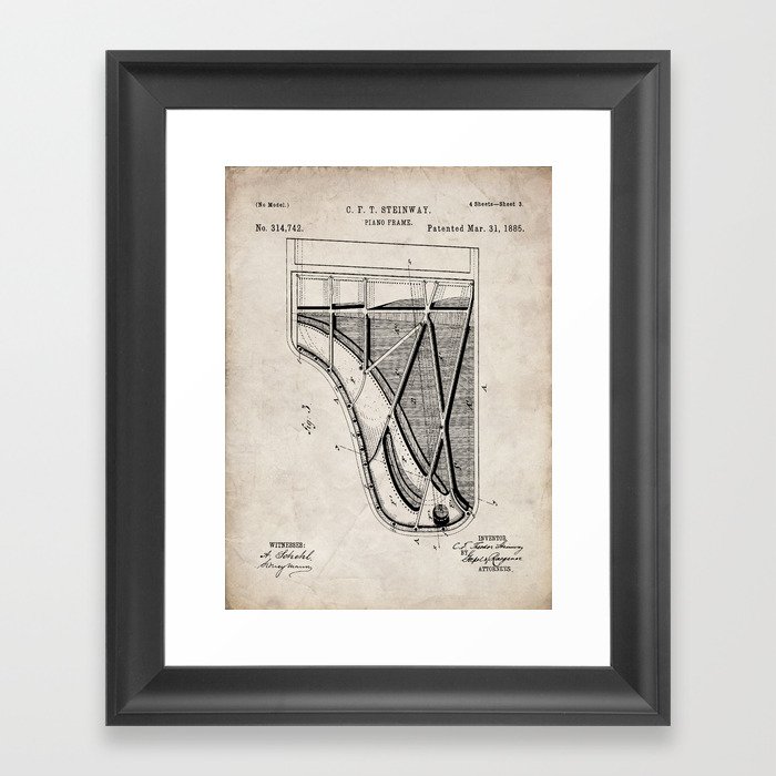 Steinway Piano Patent - Piano Player Art - Antique Framed Art Print