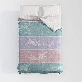 Pastel Geckos on Blue and Mint Stripes Comforter