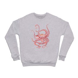 Red Octopus Dance watercolor Ink Art Crewneck Sweatshirt