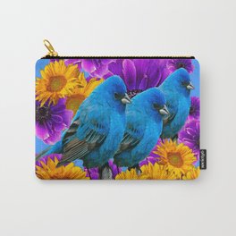 THREE BLUE BIRDS & PURPLE YELLOW FLOWERS Carry-All Pouch