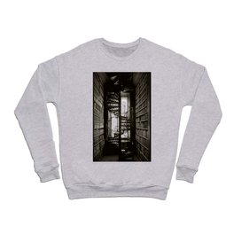 Trinity College, Dublin, Ireland, iron spiral stairs in Library College Long Room black and white photograph Crewneck Sweatshirt