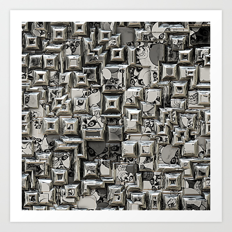 Abstract Geometric Skulls Collage Art Print By Perkinsdesigns