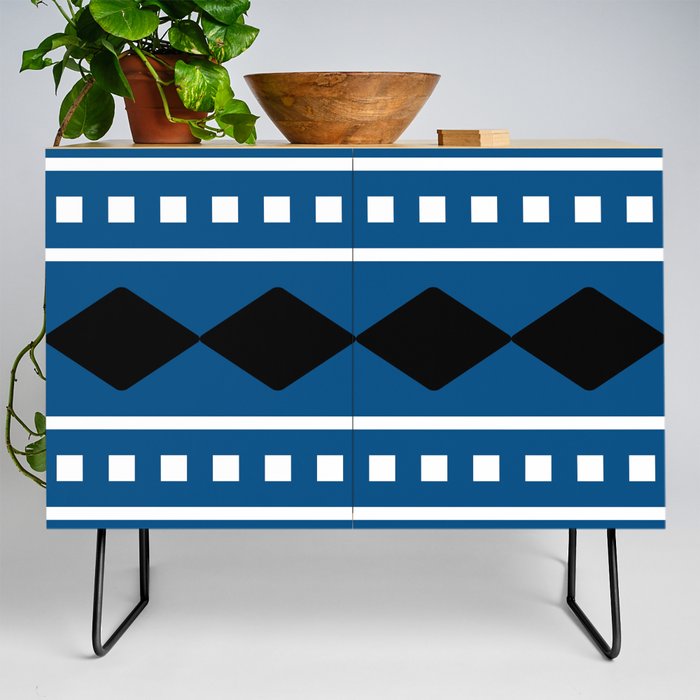 Navy Blue, Black, and White Diamond Stripe Pattern Credenza