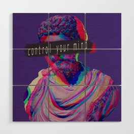 Control your mind vaporwave statue Marcus Aurelius Wood Wall Art