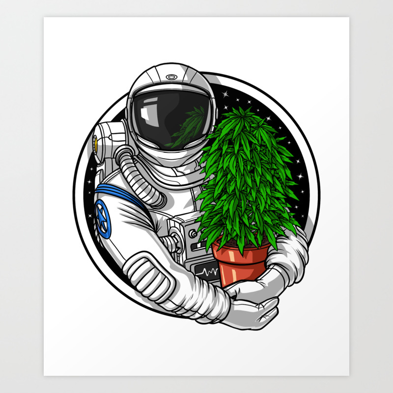 Trippy Monkey Ape Astronaut Illustration Weed Marijuana Framed Art Print 9X7 In 